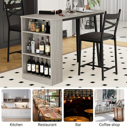 2pcs or 3pcs Drop Leaf Dining Table Set with Upholstered Chairs & 3-Tier Storage Shelves - Space-Saving Counter Height Folding Design, Rustic Farmhouse Style