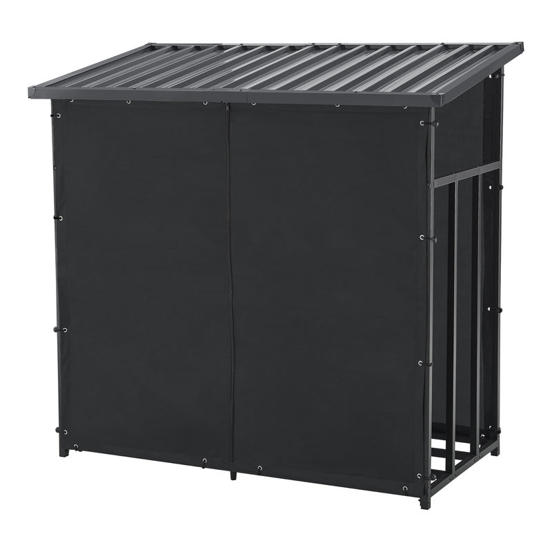 Houtopslag Buiten – Houtrek Buiten – Brandhoutopslag – Houtberging – Open Haard Houtdrager – Waterdichte Cover – Gegalvaniseerd Stalen Frame – 185x180x70 cm