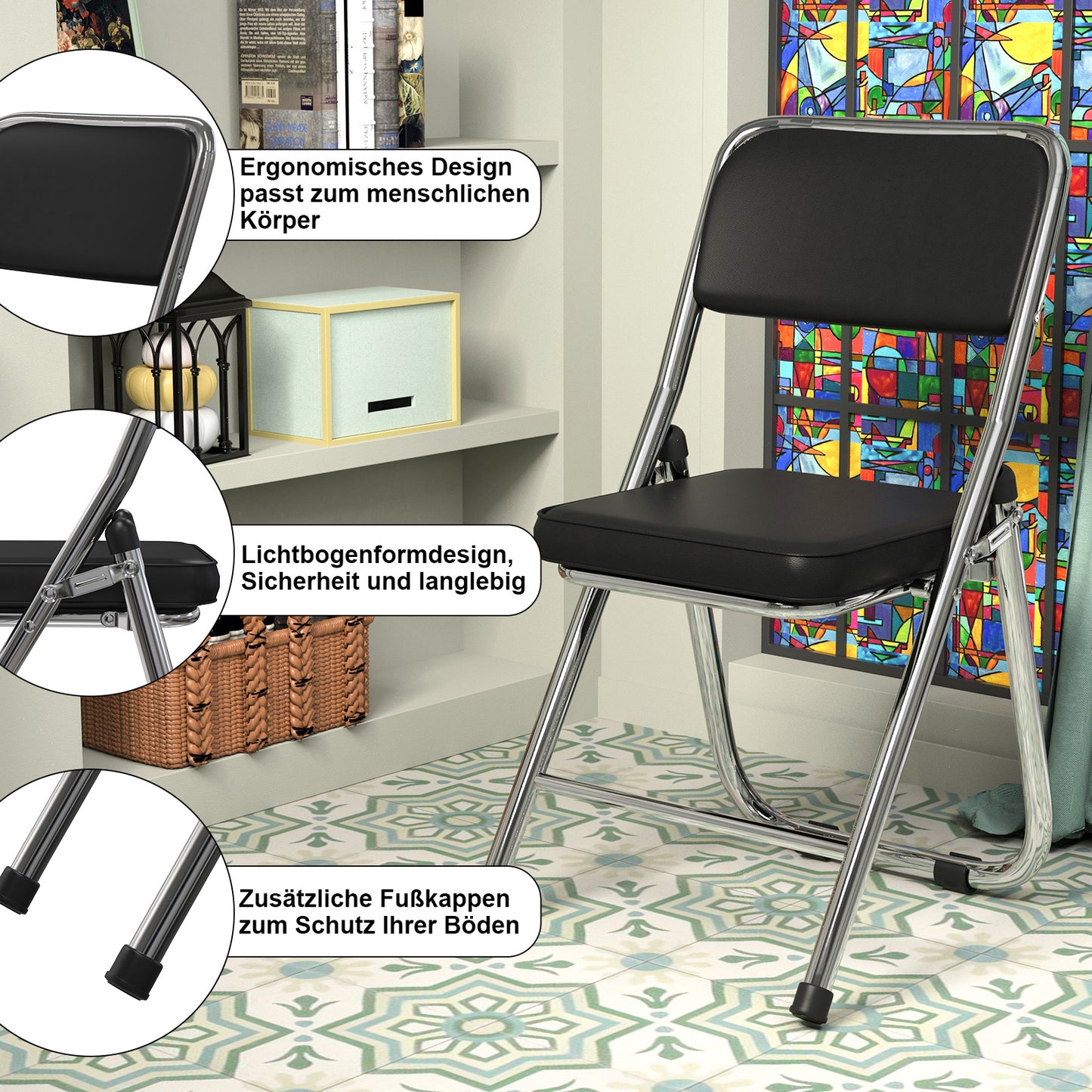 Eetkamerstoelen – Stoelenset – Kuipstoelen – Bistrostoelen – Kunstleren Stoelen – Zwart – Comfortabele Schuimvulling – Stevig Metalen Frame