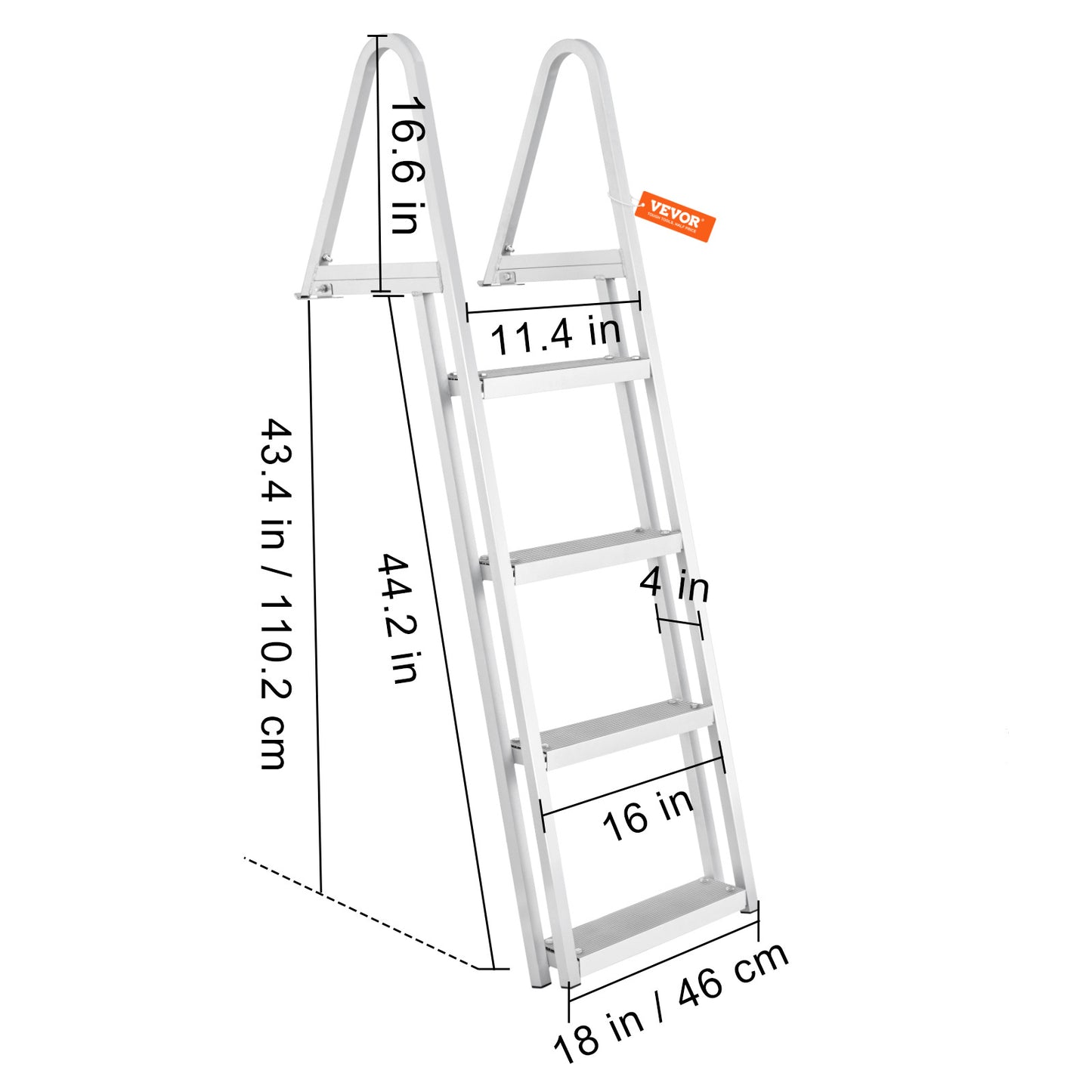 VEVOR Aluminum Dock Ladder Boat Dock Ladder Removable 4 Steps with 350lbs Load