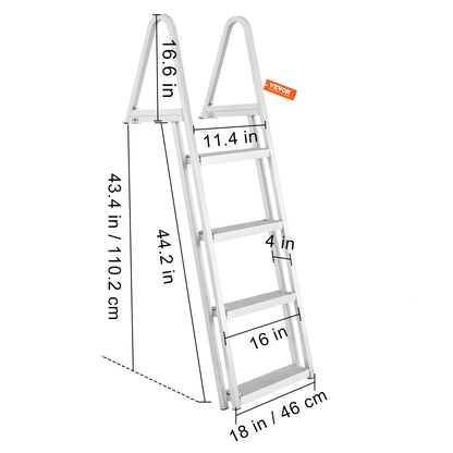 VEVOR Aluminum Dock Ladder Boat Dock Ladder Removable 4 Steps with 350lbs Load
