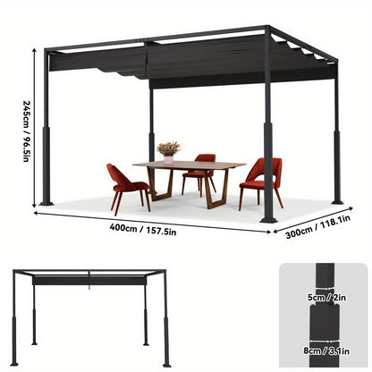 Pergola – Tuinoverkapping – Prieel – Zonnescherm – Tuinpaviljoen – 3x3 Meter – Schuifbaar Dak – Stalen Frame