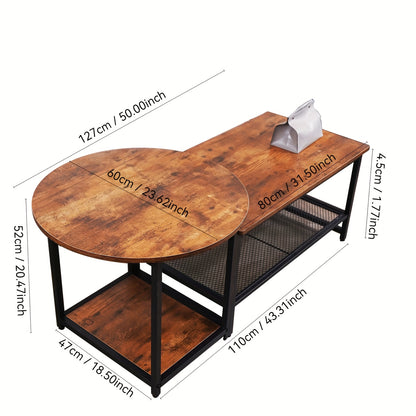 Salontafel – Koffietafel – Theetafel – Woonkamertafel – Bijzettafel – 2-in-1 Afneembaar – Robuust Hout Met Zwart Metalen Frame