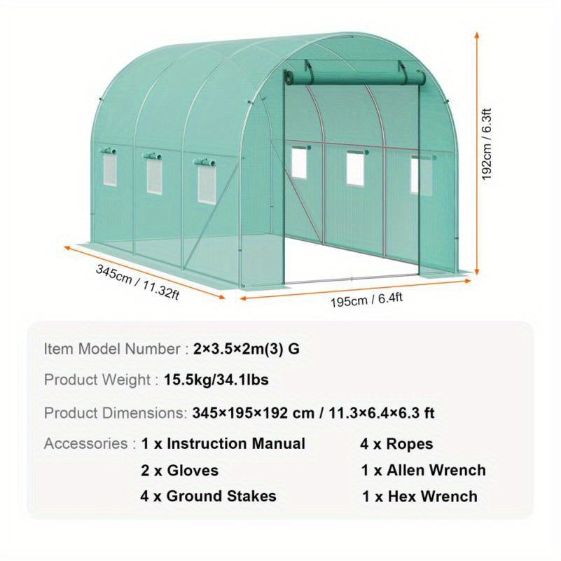 Kas Tunnel – Kweekkas – Plantenkas – Groentetunnel – Hobbykas – Gegalvaniseerd Stalen Frame – PE Transparante Hoes – 1132x640x630 cm – Geschikt Voor Binnen En Buiten