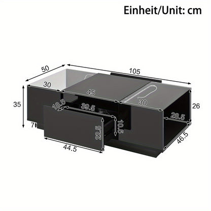 Salontafel – Koffietafel – Bijzettafel – Tafel – Woonkamertafel – Modern minimalistisch design – Glazen tafelblad met 2 lades – 105 cm – Metaalframe compacte salontafel