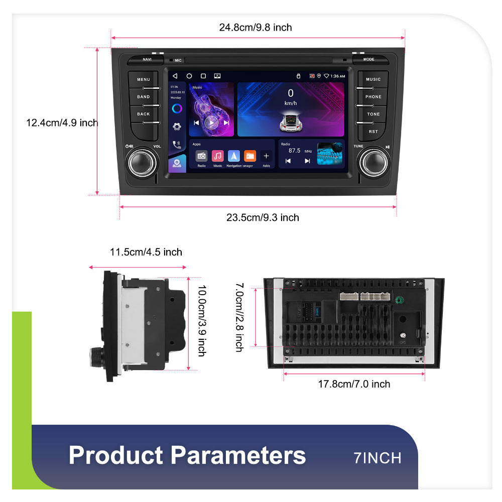 Android 7-Inch Multimedia Radio – Autoradio – Navigatiesysteem – Infotainmentsysteem – CarPlay Radio – 4G+64G Geheugen – Draadloos CarPlay & Android Auto – Android EQ AI DSP Geluidsverwerking