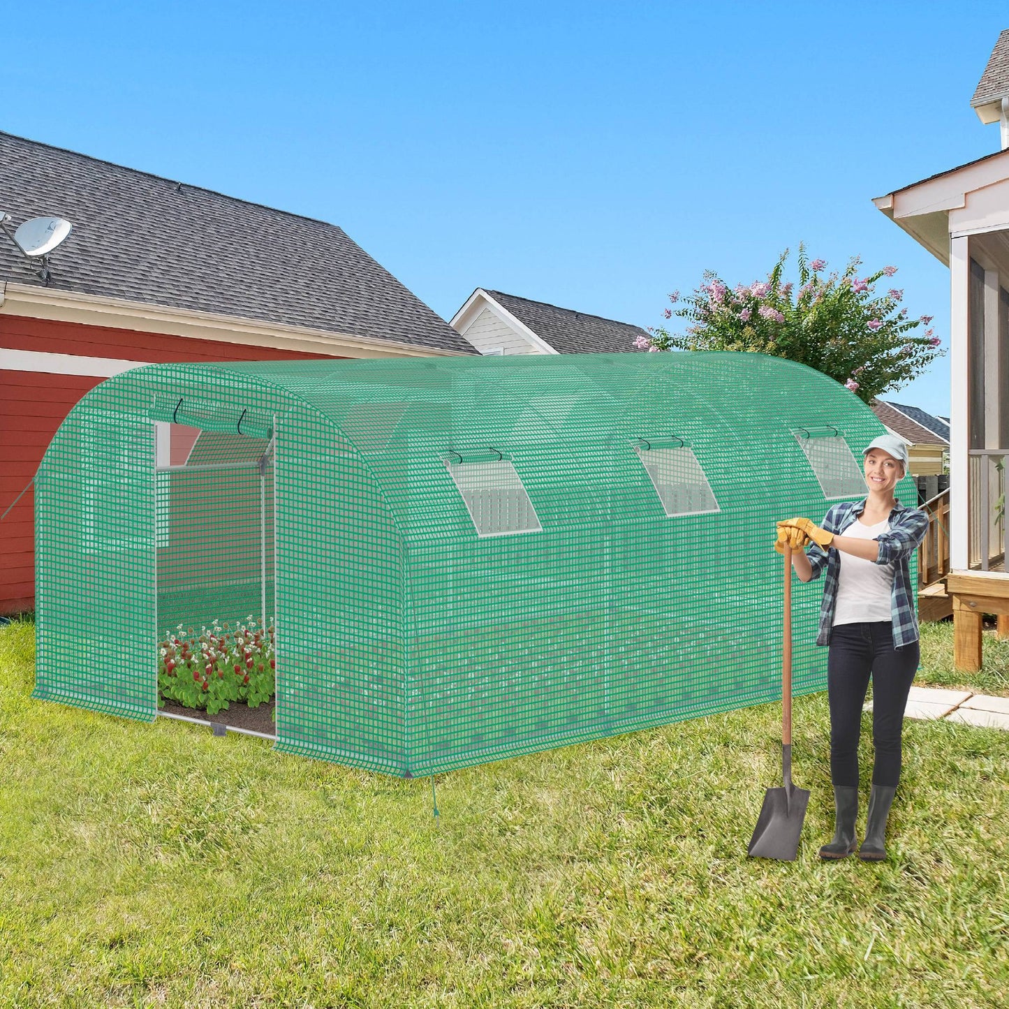 Kweekkas – Broeikas – Tuinkas – Plantenkas – Foliekas – 3x4x2m – Gegalvaniseerd Stalen Frame – 4 Ramen Met Muskietengaas