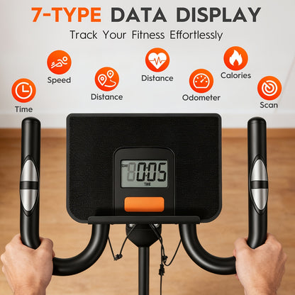 1 Foldable Silent Exercise Bike | Magnetic Resistance, 12-Speed Intelligent Adjustment, 150KG Load-bearing Capacity, Includes Arm Pull Rope, Full Body Shaping, Iron Frame, Without Battery