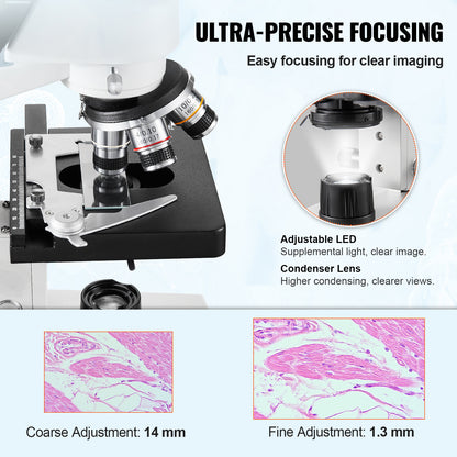 Microscoop – Trinoculair Microscoop – Compound Microscoop – Biologisch Microscoop – Laboratorium Microscoop – 40x-5000x Vergroting – Dubbele Laag Mechanische Preparaattafel