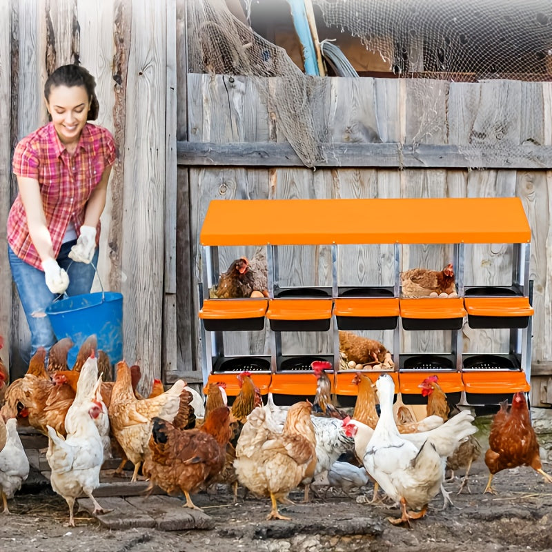 6/8/10-Hole Heavy-Duty Metal Chicken Nesting Boxes with Roll-On Egg Collection System, Ventilation Holes & Keylock Installation - All-Weather Durable Laying Boxes with Removable Trays & Egg Storage for Hens, Ducks, Geese - Ea