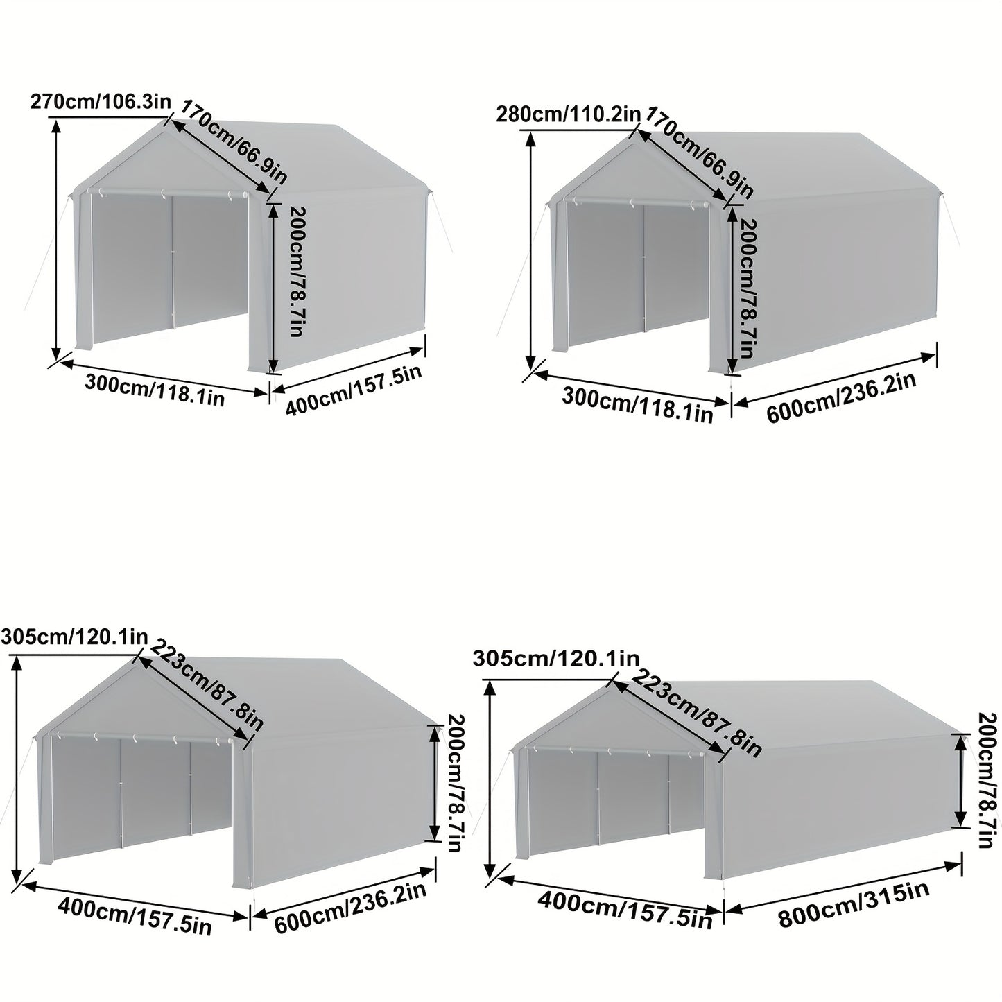 Carport – Garage Tent – Opslag Tent – Garage Canopy – Vouw Gazebo – 3x6m – PE Dak – Met Rolgordijnen en Ramen – Grijs Wit - QUORE