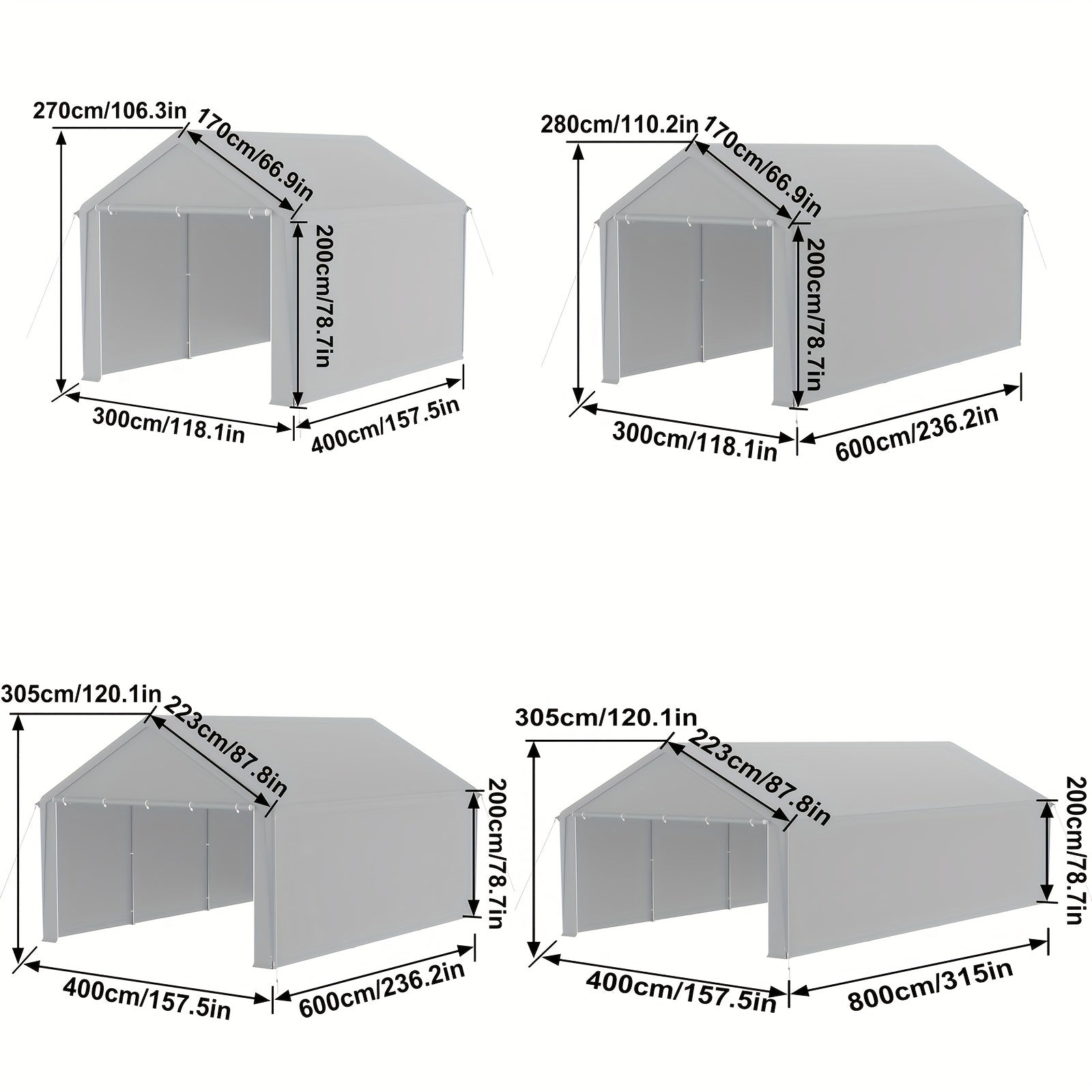 Carport – Garage Tent – Opslag Tent – Garage Canopy – Vouw Gazebo – 3x6m – PE Dak – Met Rolgordijnen en Ramen – Grijs Wit - QUORE