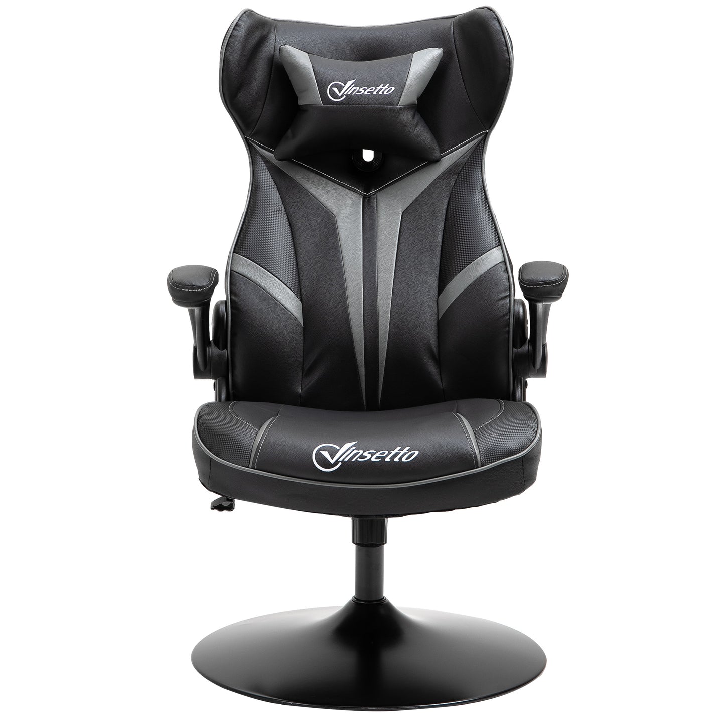 Vinsetto Gaming Chair, 360-Degree Swivel, Ergonomic, Height-Adjustable, with Retractable Armrests, Headrest Included, Faux Leather Upholstery, 67 X 70 X 106-112 Cm, Light Grey And Black.