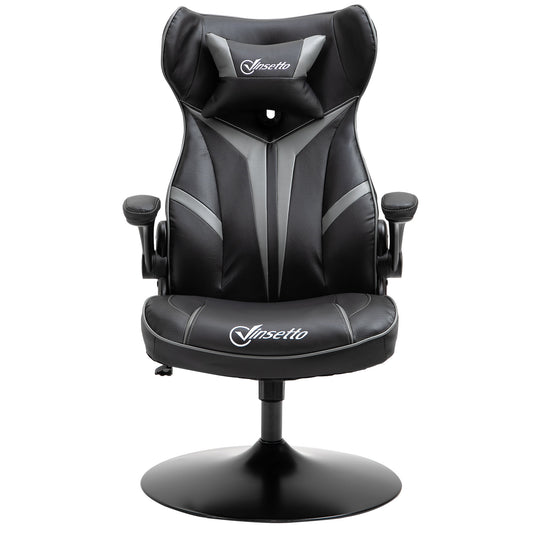 Vinsetto Gaming Chair, 360-Degree Swivel, Ergonomic, Height-Adjustable, with Retractable Armrests, Headrest Included, Faux Leather Upholstery, 67 X 70 X 106-112 Cm, Light Grey And Black.