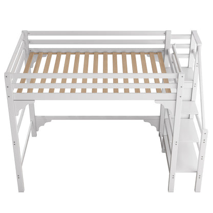 Hoogslaper – Stapelbed – Halfhoogslaper – Stapelbed Met Kast – Jungensbed – Wit – 140x200 cm – Opbergruimte Met Trap