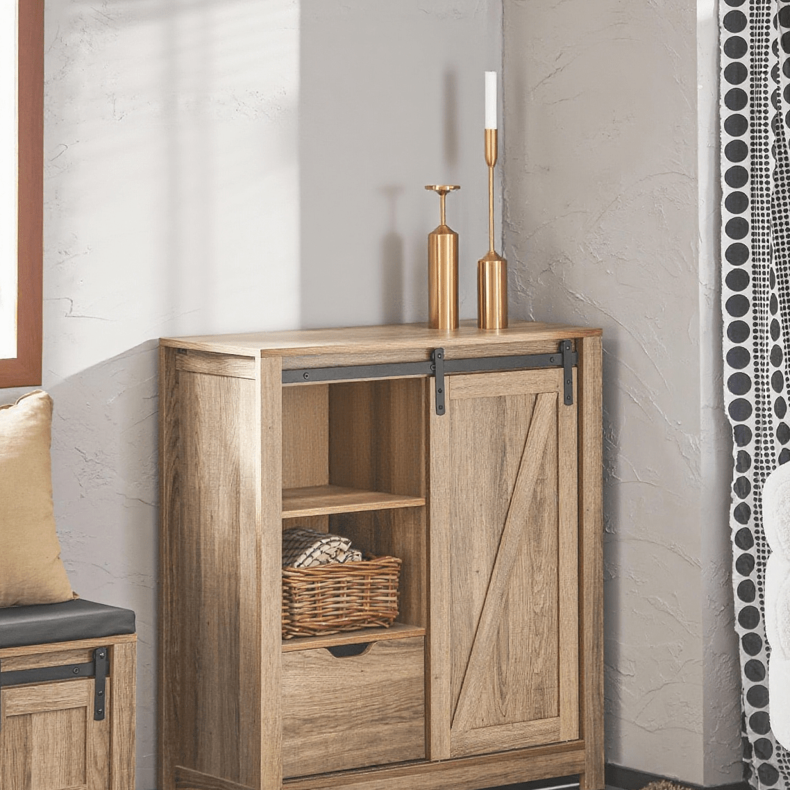 Schuifdeur Kast – Dressoir – Schoenenkast – Opbergkast – Kast Met Schuifdeur – Industrieel Design – Ruimtebesparend – 80x35x92 cm – Metaal En MDF