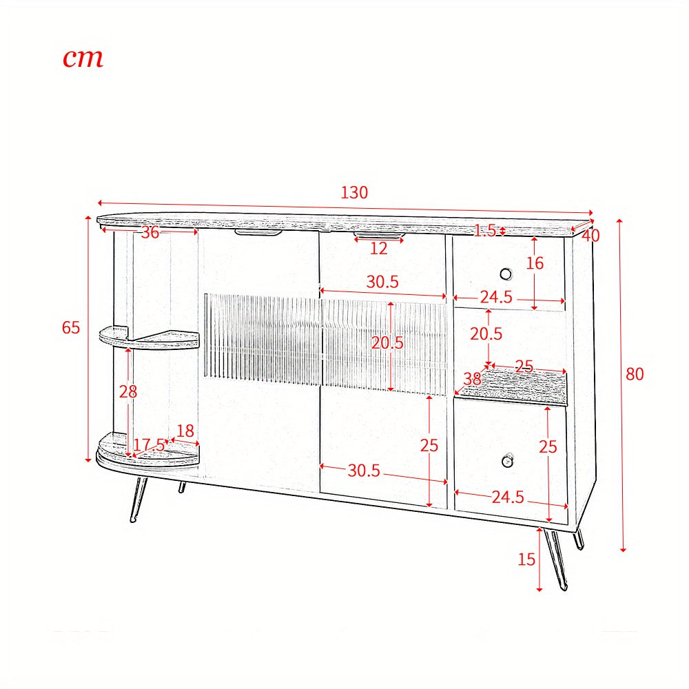Dressoir – Opbergkast – Ladekast – Buffetkast – Wandkast – Zwart Met Schuifdeuren Van Glas – Vochtbestendig Niet-Houten Materiaal Met Gouden Accenten