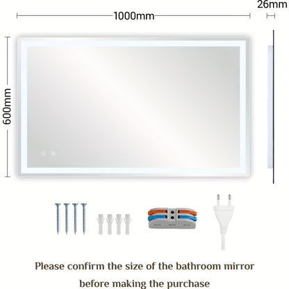 Verlichte Badkamerspiegel – Led Spiegel – Wandspiegel – Make-up Spiegel – Verlichte Spiegel – 100x60 cm – Instelbare Led-Verlichting – Metalen Frame