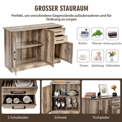 Houten Dressoir – Sideboard – Buffetkast – Opbergkast – Woonkamerkast – Industrieel Design – 110 x 40 x 78 cm – Verstelbare Plank & 2 Lades