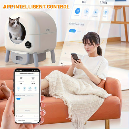 Zelfreinigende Kattenbak – Automatische Kattenbak – Slimme Kattenbak – Geurvrije Kattenbak – Meerdere Kattenbak – Stil En Efficiënt – Compact Rond Design