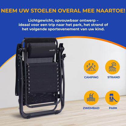 Loungestoel – Lounger – Relaxstoel – Tuinstoel – Fauteuil – Verstelbaar – Inclusief Bijzettafel met 2 Bekerhouders - Zwart
