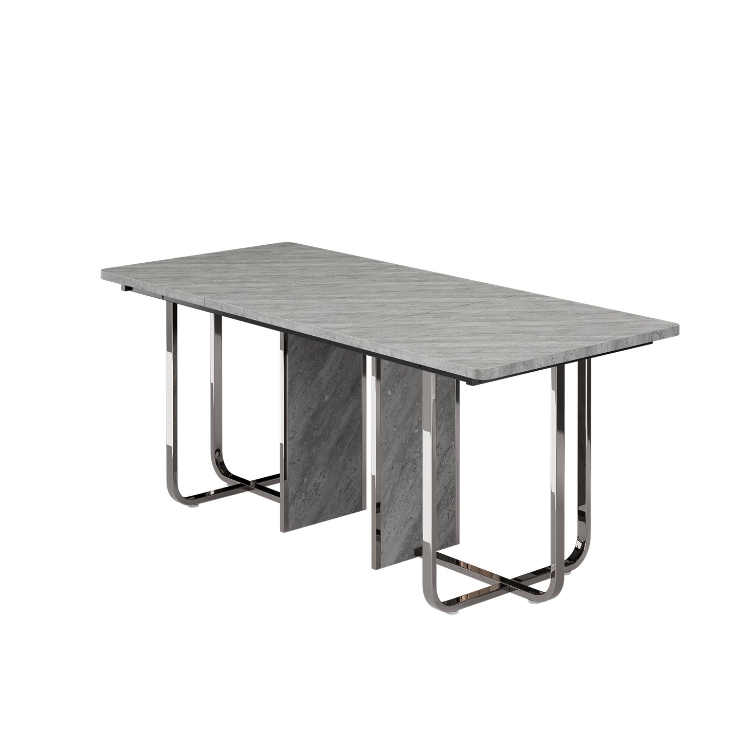 BTM Dining Table, 180cm x 80cm x 75cm, Modern Dining Table, Sturdy Dining Table, Metal Legs, Large Dining Table, Rectangular Dining Table, Dining Table for 6 People, Modern Simple Dining Table, Gray + Silver