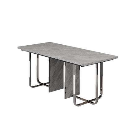 BTM Dining Table, 180cm x 80cm x 75cm, Modern Dining Table, Sturdy Dining Table, Metal Legs, Large Dining Table, Rectangular Dining Table, Dining Table for 6 People, Modern Simple Dining Table, Gray + Silver