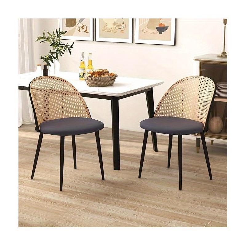 Eetkamerstoelen – Keukenstoelen – Stoelen Zonder Armleuning – Rattan Stoelen – Stoelen Set 2 – Grijs – PE-Rattan Rugleuning – Metalen Poten, Max 150 kg