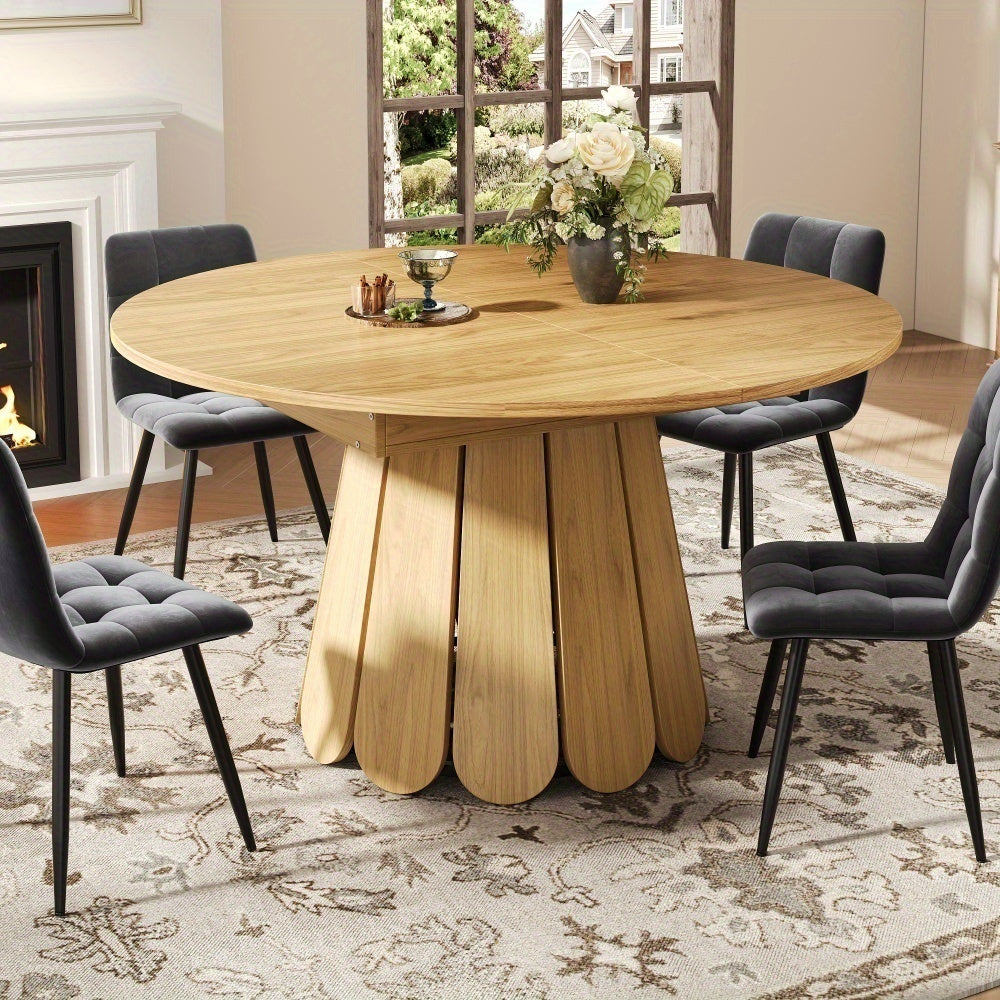 Uitbreidbare Ronde Eettafel – Uitschuifbare Eettafel – Klaptafel – Keukentafel – Balkontafel – MDF Houtlook – Tot 6 Personen – 118-158 cm