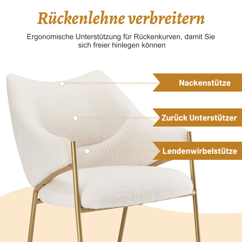 Eetkamerstoel – Lounge Stoel – Fauteuil – Armstoel – Sofa Stoel – Beige Sherpa Bekleding – Dikke Zitting 9,5 cm – Max. Draagvermogen 150 kg