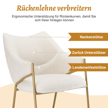 Eetkamerstoel – Lounge Stoel – Fauteuil – Armstoel – Sofa Stoel – Beige Sherpa Bekleding – Dikke Zitting 9,5 cm – Max. Draagvermogen 150 kg
