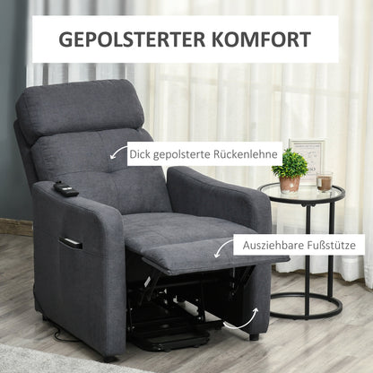 Relaxfauteuil – Relaxstoel – Liftstoel – Elektrische Stoel – Comfortfauteuil – Grijs – Liftfunctie Met Afstandsbediening – Uittrekbare Voetensteun
