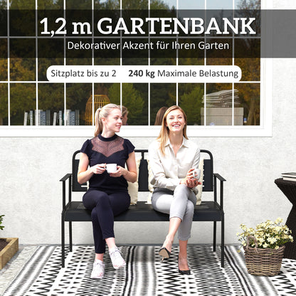 Tuinbank – Buitenbank – Tuinstoel – Parkbank – Zwarte Weerbestendige Bank – Stalen Frame – Comfortabele Armleuningen