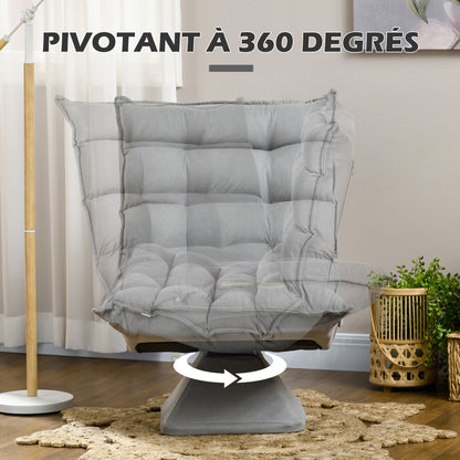 Vloerstoel – Lazy Chair – Loungestoel – Meditatiestoel – Vloerlounger – Verstelbare Rugleuning – 360° Draaibaar – Linnen Bekleding – Hoogwaardig Schuim
