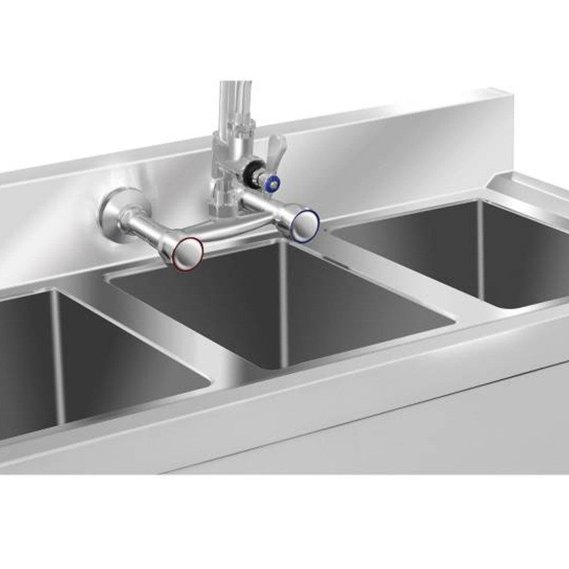 3-Kamers Spoeltafel – Vaatwasser – Werktafel – Afwasbak – Keukentafel – Roestvrij Staal – 100x50 cm – Diepe Compartimenten – Verstelbare Poot