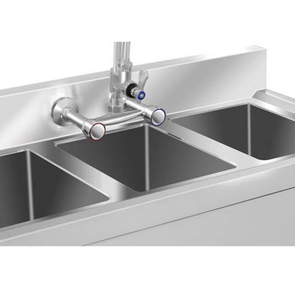 3-Kamers Spoeltafel – Vaatwasser – Werktafel – Afwasbak – Keukentafel – Roestvrij Staal – 100x50 cm – Diepe Compartimenten – Verstelbare Poot