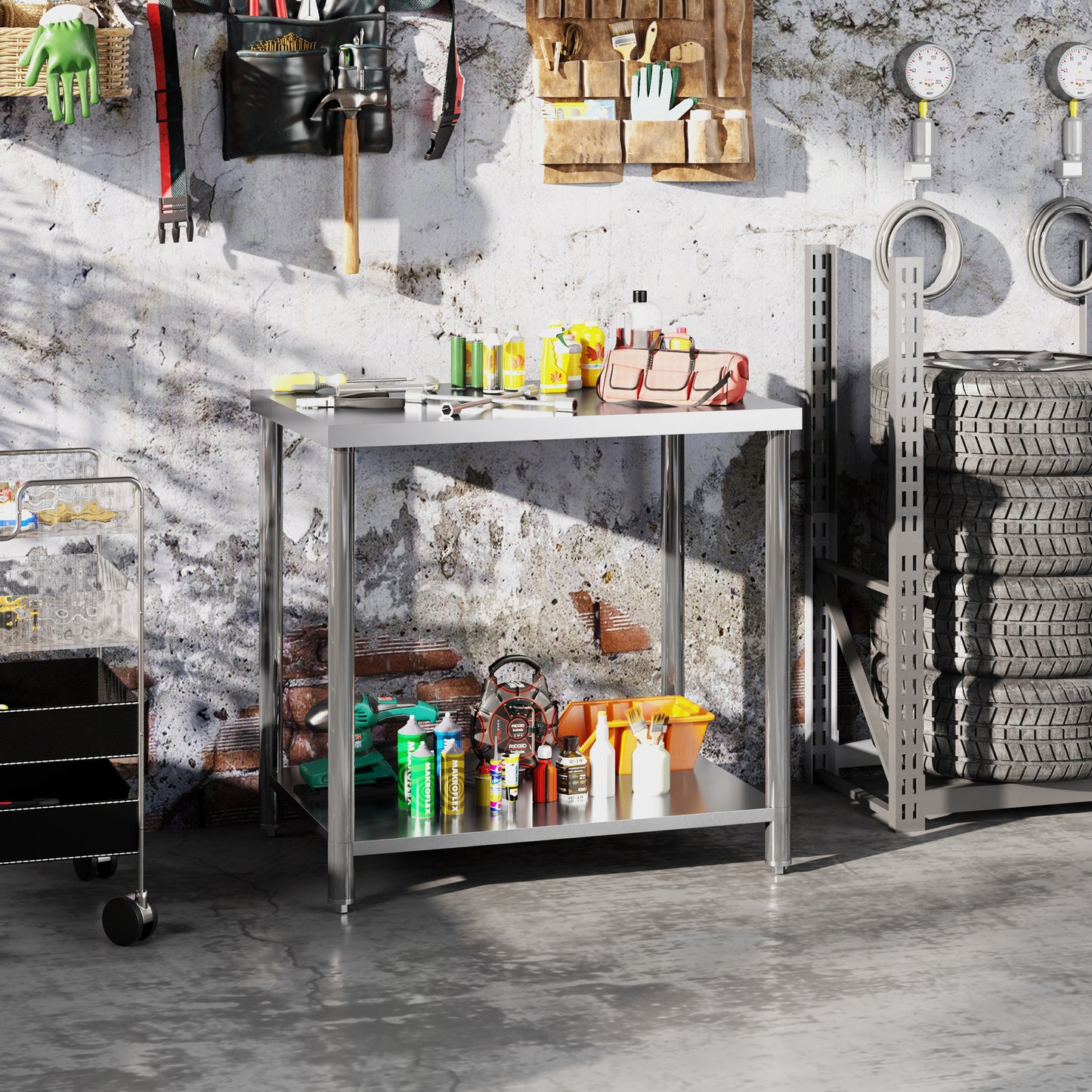 Roestvrijstalen Werktafel – Keukentafel – Voedselbereidingstafel – Werkbank – Opbergtafel – 90x60x86 cm – Duurzaam RVS Materiaal – Verstelbare Poten