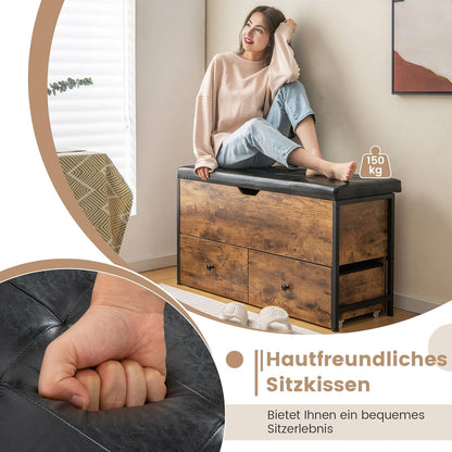 Schoenbank – Opbergbank – Zitbank – Schoenrek – Schoenkast – Vintage Bruin – 2 Lades & Opbergruimte – 150 Kg Draagvermogen