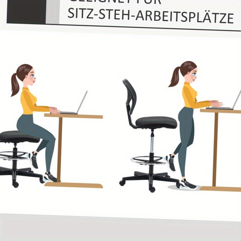Bureaustoel – Werkstoel – Computerstoel – Studiebureaustoel – Office Chair Zwart – Metalen Frame – Verstelbare Hoogte 58-63 cm – 360° Draaibaar – Comfortabele Gewatteerde Zitting