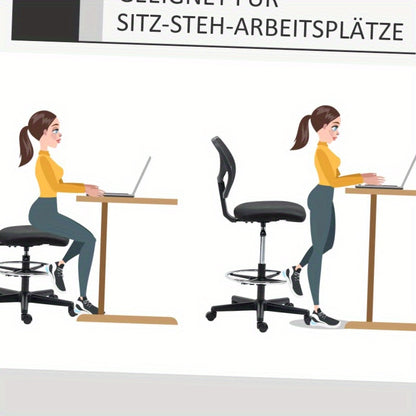 Bureaustoel – Werkstoel – Computerstoel – Studiebureaustoel – Office Chair Zwart – Metalen Frame – Verstelbare Hoogte 58-63 cm – 360° Draaibaar – Comfortabele Gewatteerde Zitting