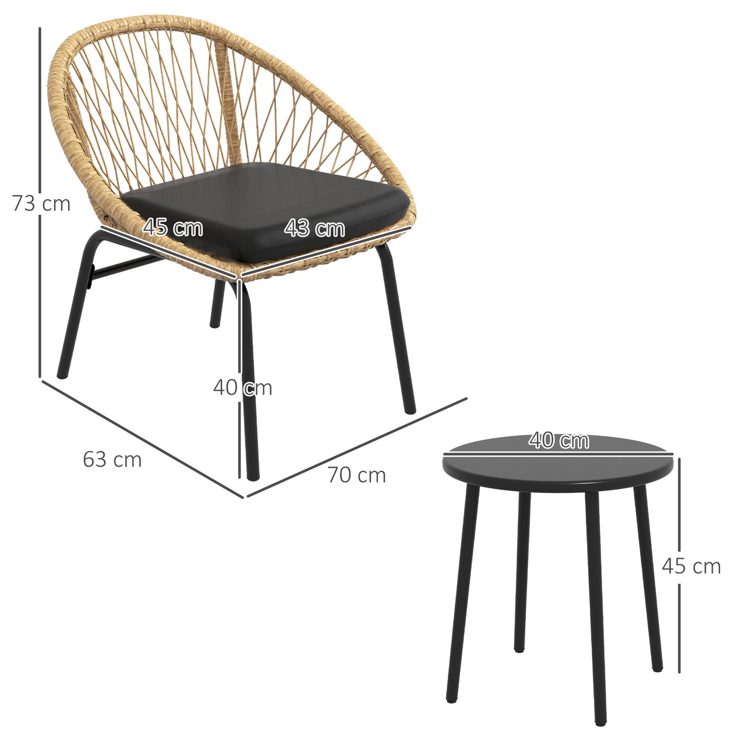 Rattan Loungeset – Tuinset – Bistroset – Balkonmeubilair – Buitenmeubilair – Geel – 2 Comfortabele Stoelen – Onderhoudsvriendelijk PE Rattan