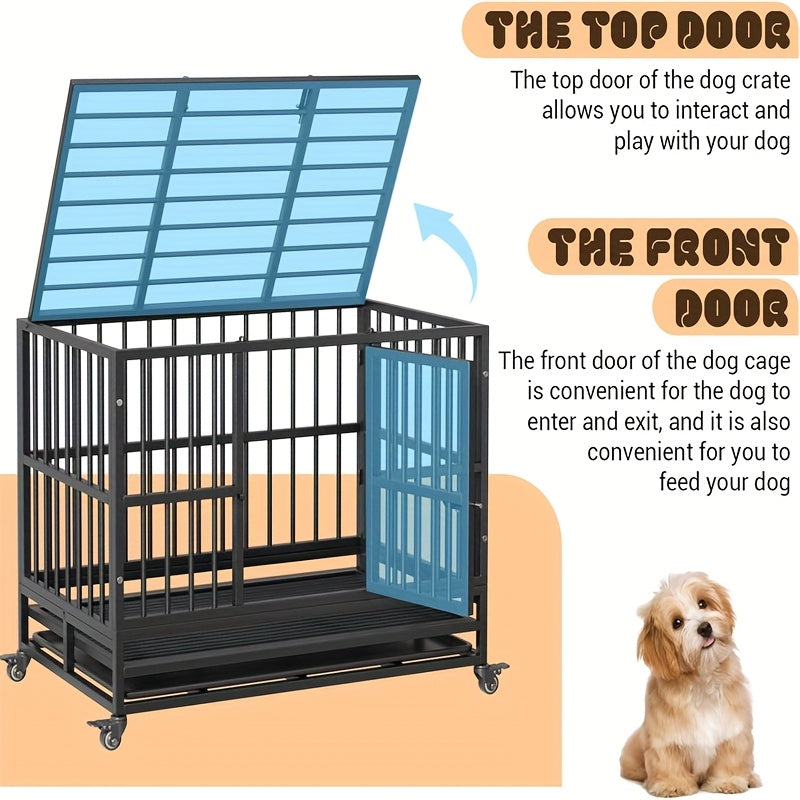 Hondenkennel – Hondenbench – Hondenkooi – Hondenhok – Hondenkooi – Draagbaar & Inklapbaar – Stevig RVS Staal 94cm – Uitneembare Bodemtray – Lockbare Wieltjes