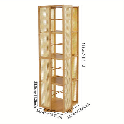 Boekenkast – Boekenrek – Opbergkast – Vakkenkast – Stellingkast – Draaibaar 360° – Duurzaam Moso Bamboe & Kunststof – Ruimtebesparend Verticaal Ontwerp – 123 cm Hoogte – 10 kg Draagvermogen per Plank