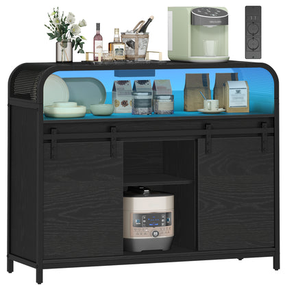 Sideboard with LED Lighting, Kitchen Cabinet with Power Strip, Storage Cabinet with 2 Sliding Doors, Adjustable Dividers, Kitchen, Dining Room, 35 X 100 X 80cm, Kitchen Sideboard Cabinet, Pantry Cabinet for Kitchen, Cupboard