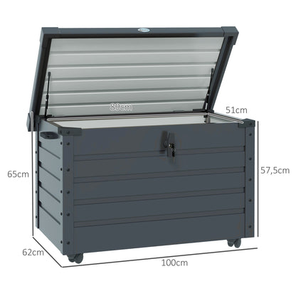 Opbergbox Buiten – Tuinkussenbox – Tuinkist – Tuinopberger – Tuinkistje – Met Handvatten en Wielen – 295 Liter Capaciteit – Gegalvaniseerd Metaal