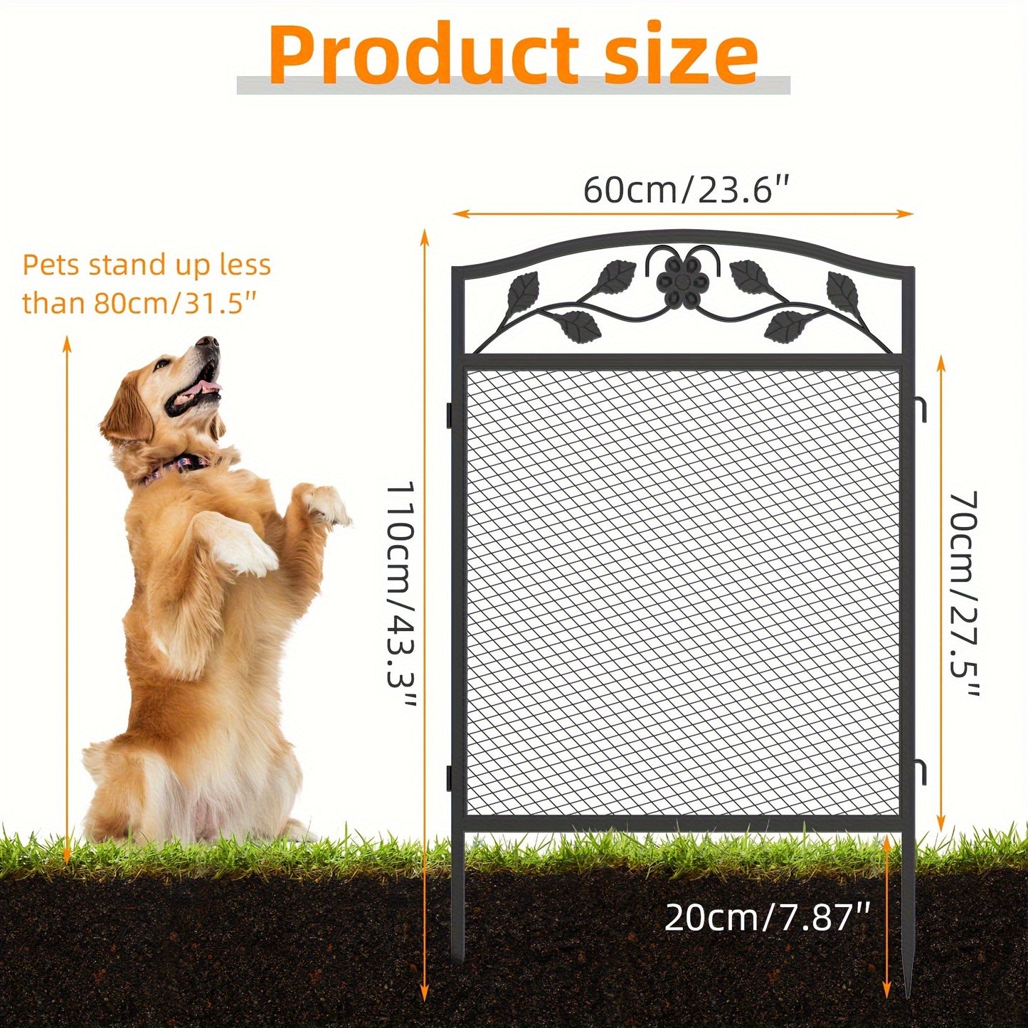 5 Panel Decorative Dog Fence Garden Fence Black Metal Garden Barrier Animal Barrier for Outdoor Garden Yard Patio Rustproof