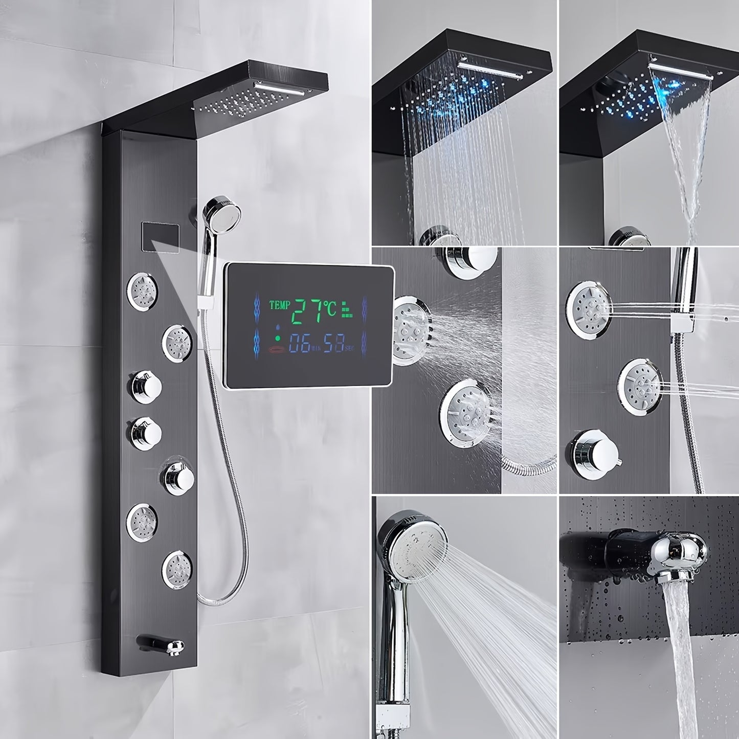 Douchesysteem – Douchepaneel – Doucheset – Regendouche – Handdouche – Multifunctioneel – Roestvrij Staal – Mat Zwart