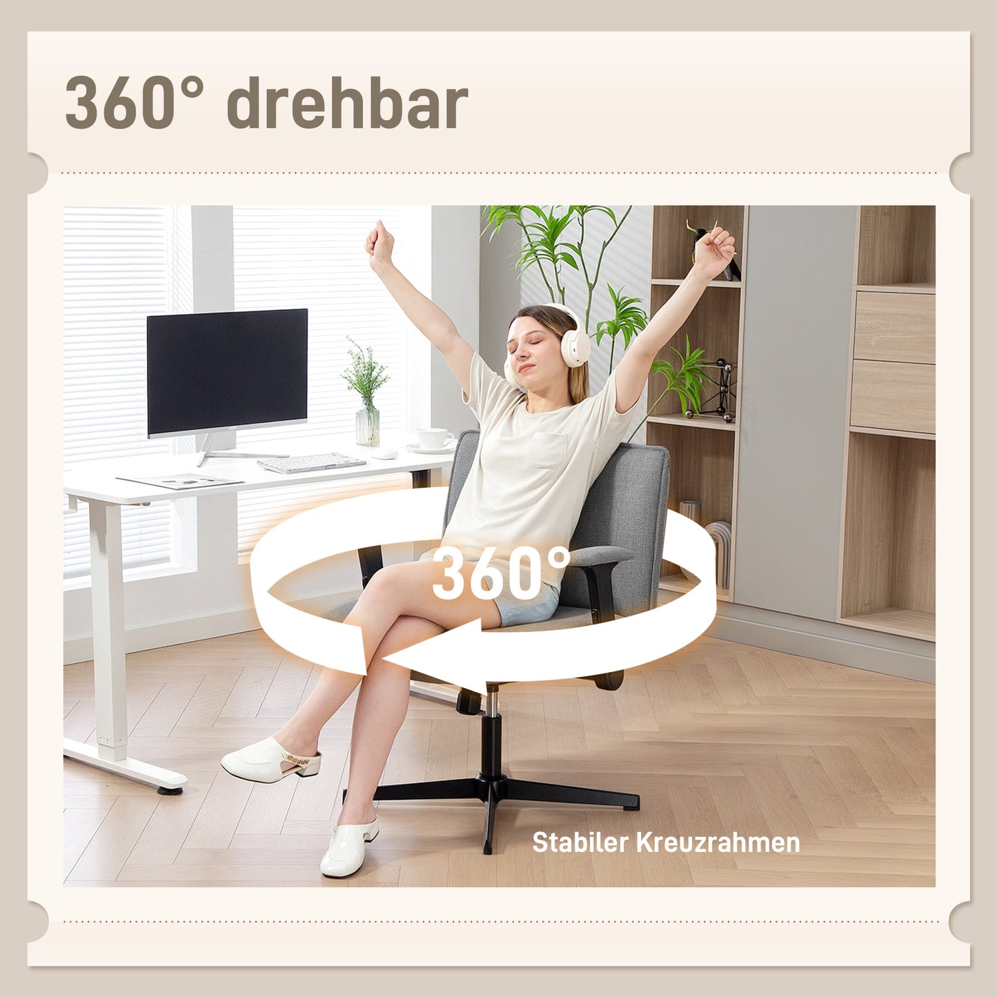 Bureaustoel – Kantoorstoel – Deskchair – Werkstoel – Vergaderstoel – Grijs – Inklapbare Armleuningen – Verstelbare Hoogte – Linnenlook – Stalen Onderstel