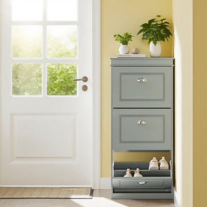 Schoenenkast – Schoenenrek – Opbergmeubel – Schoenenkast – Schoenencommode – 3-Deurs Design – Compact 53x24x117 cm – Hoogwaardig E1 MDF Grijs
