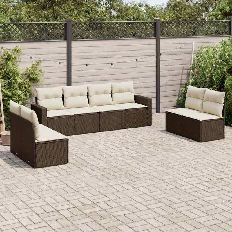 Loungeset – Tuinset – Loungesofa – Hoekbank – Buitenbank – Bruin Resin – Weerbestendig Resin – Comfortabele Polyester Kussens